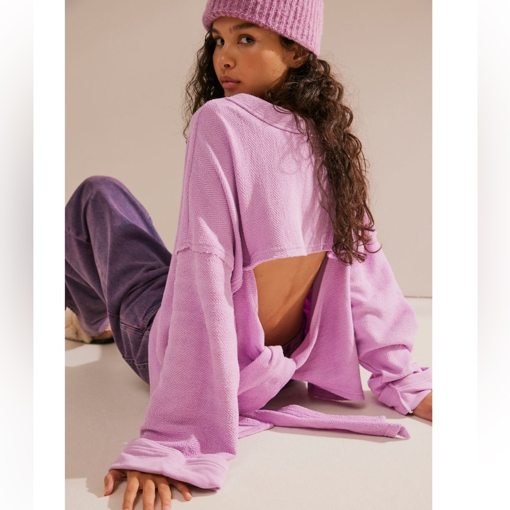 Free People Alyria Solid Pullover Lilac Bouquet Open Tie Back Detail